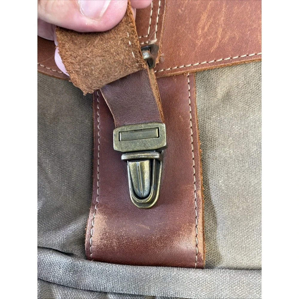 VTG LL Bean Maine Canvas Leather Trim Messenger Briefcase Bag No Strap